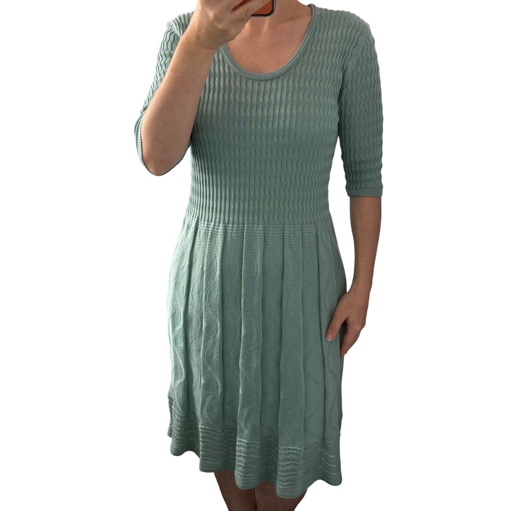 M Missoni Sage Green Textured Knit Scoop Neck Dress Sz 44 NEW Quiet Luxury Chic